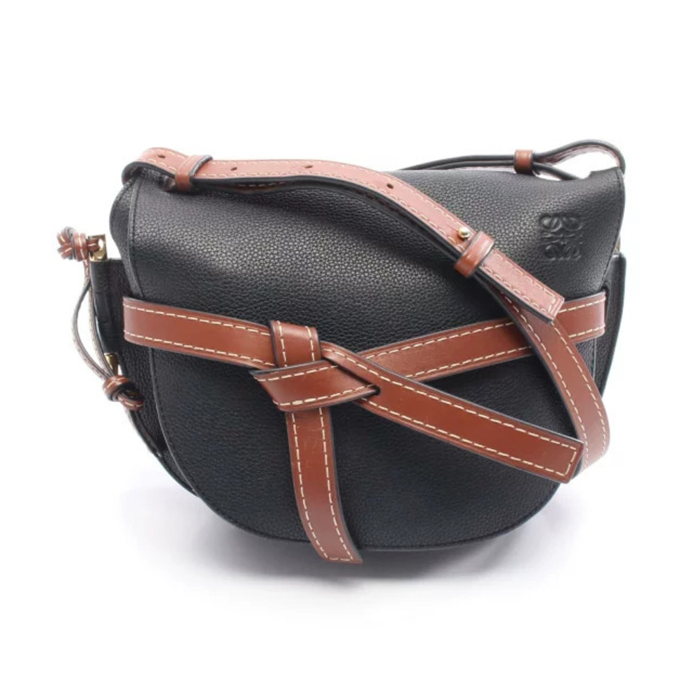 Loewe GATE BAG Shoulder Leather Navy Blue Brown